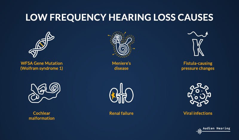 Infographic of the causes of low frequency hearing loss