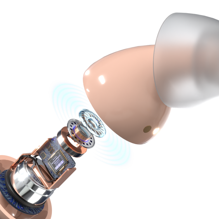 Close-up of a hearing aid with a clear background